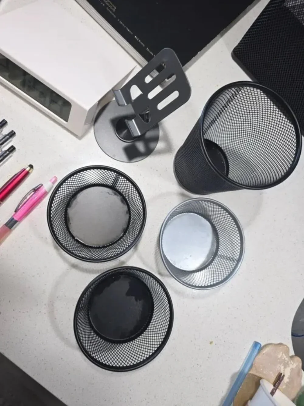 Office supplies and ruler and calculator on next photo